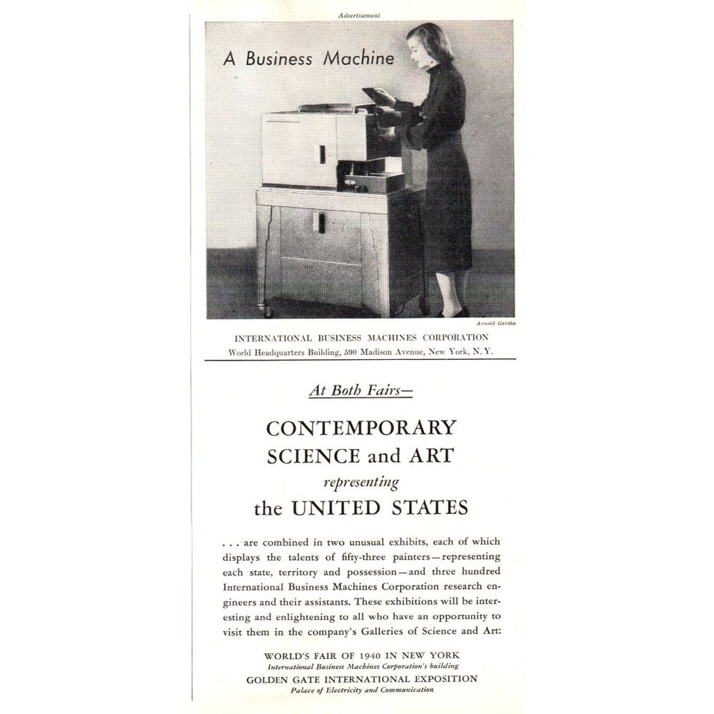 1940 IBM International Business Machines Vintage Print Ad World's Fair New York